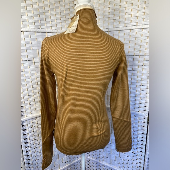 NWT Hem & Thread INA PIN STRIPE SHIRRING MOCK NECK TOP IN MUSTARD - Picture 11 of 13
